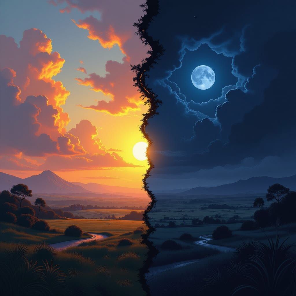 Day and Night Landscape in Detailed Matte Painting Style