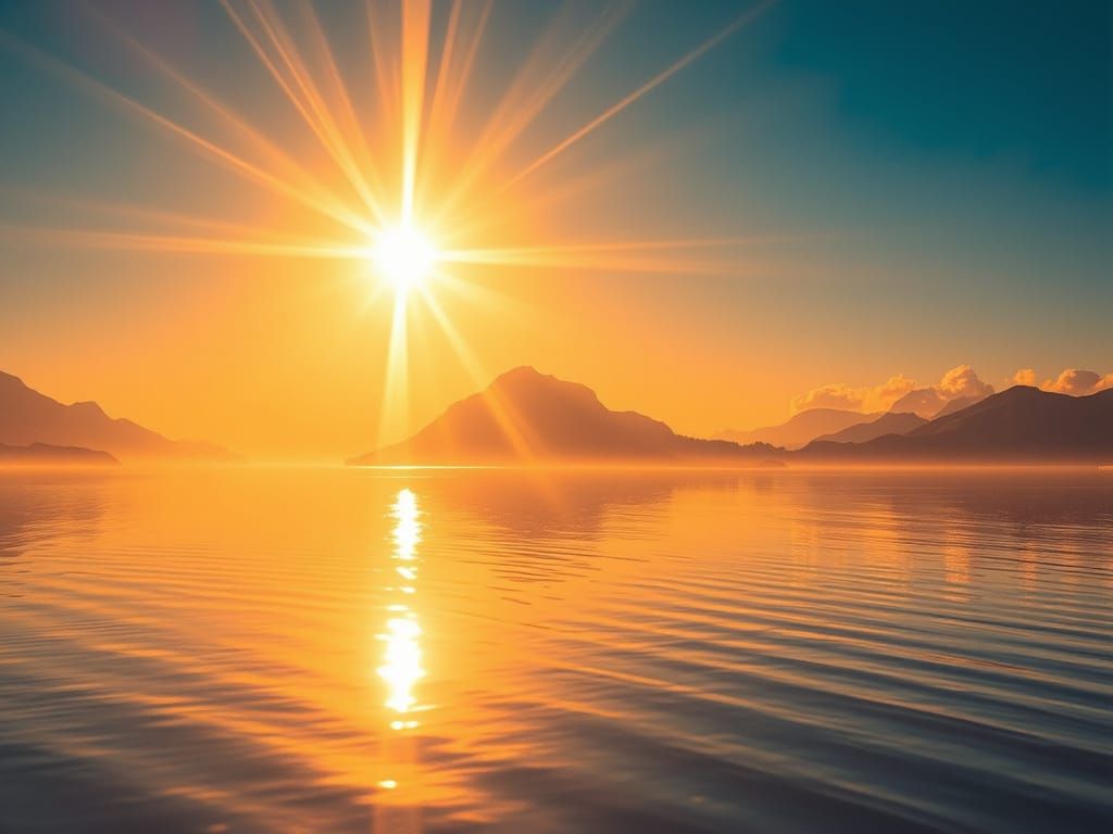 Surreal Sunset Landscape with Ethereal Island and God Rays