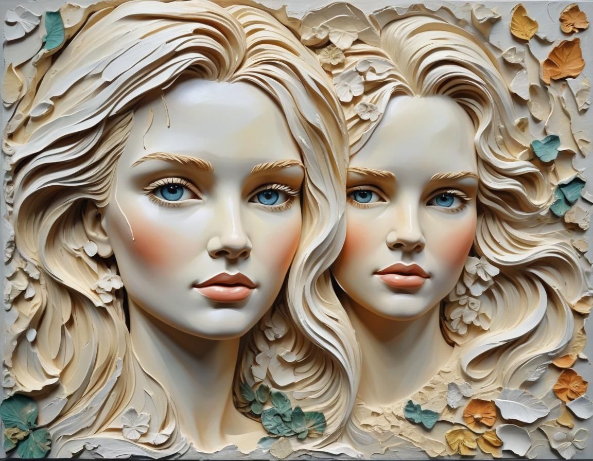 Impasto Painting of Two Blonde Women