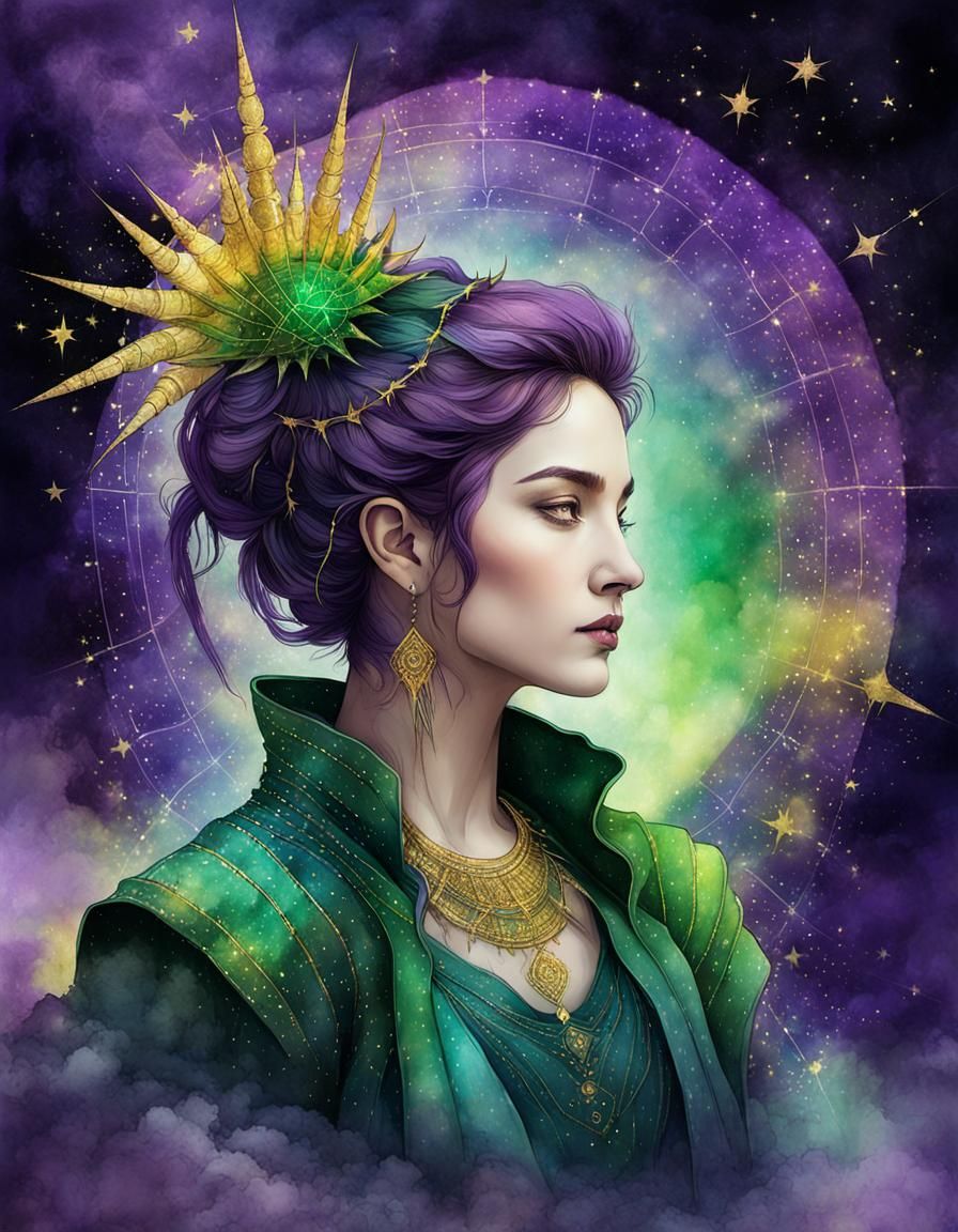 Woman as Scorpio in Double Exposure Line Art