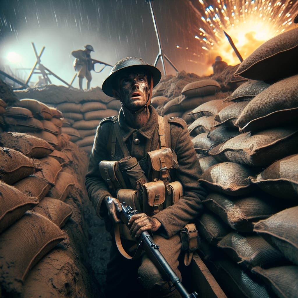 World War I Trench Scene with British Soldier