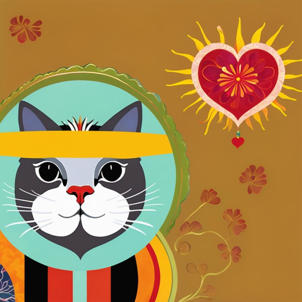 Surreal Cat-Flower in Dreamy Digital Illustration