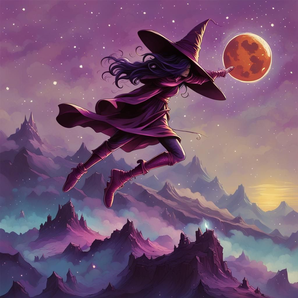 Celestial Witch with Stardust in Comic Book Art