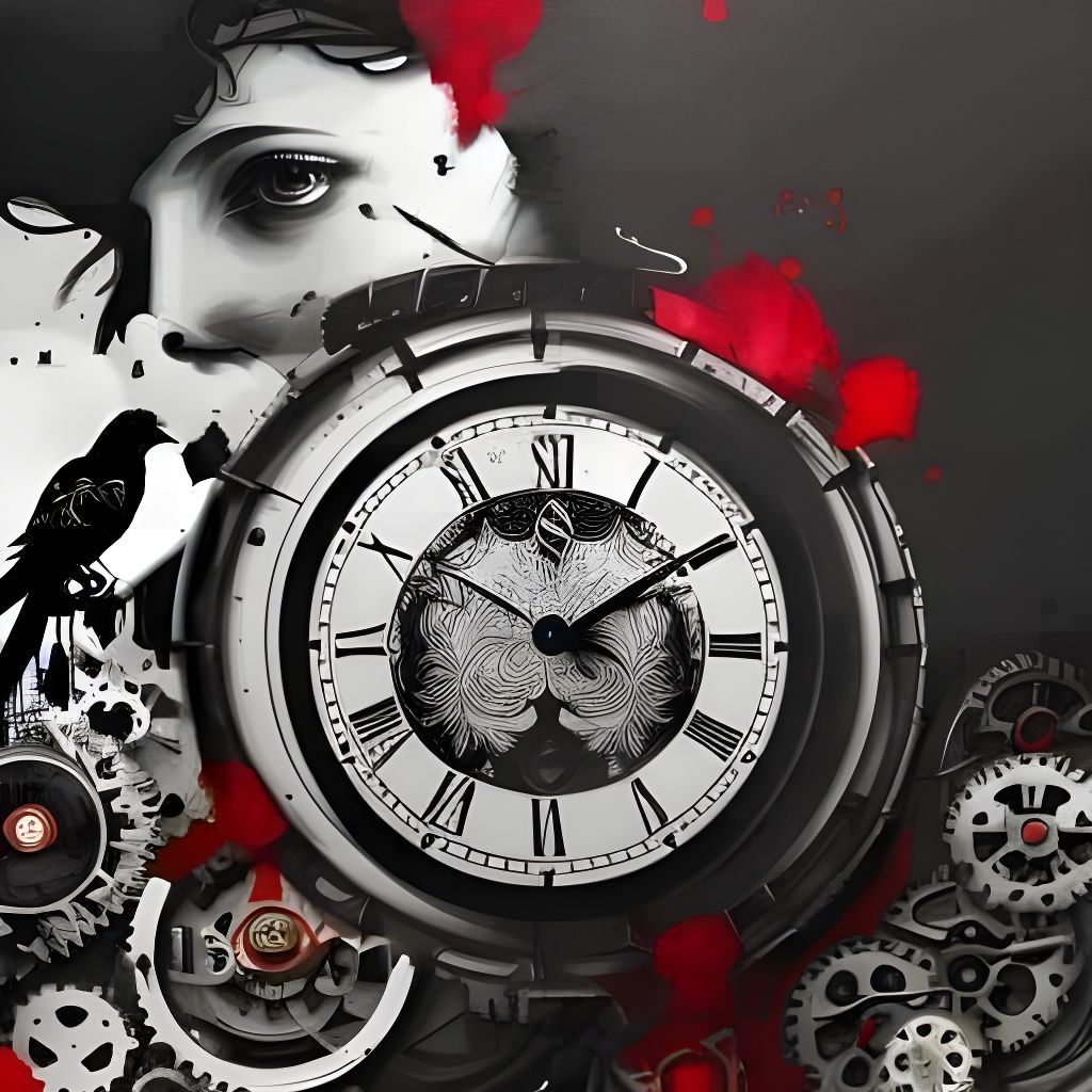 Cog Cluster with Red Splatter in Baroque Steampunk Style