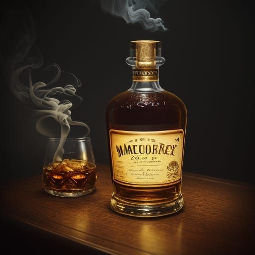 Whimsical Vintage Whiskey Bottle Scene in Retro Style