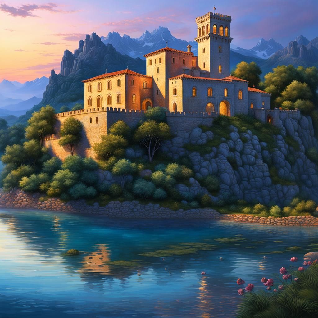 Hyperrealistic Castle Reflection with Volumetric Lighting