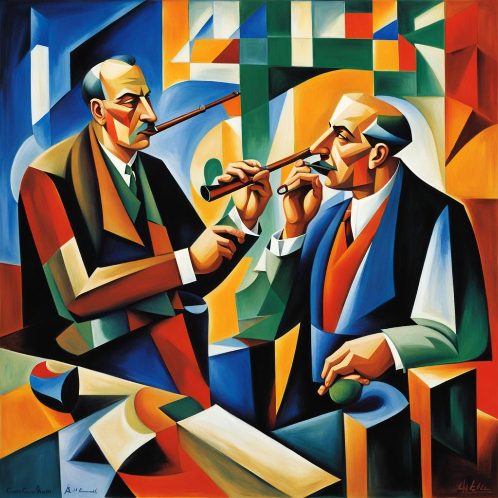 Godel and Rutherford Smoking: Abstract Cubist Art