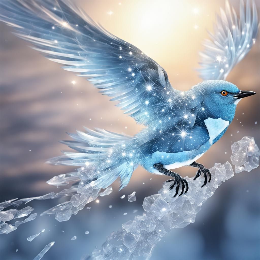 Glittering Ice Bird Soaring in Lightrays