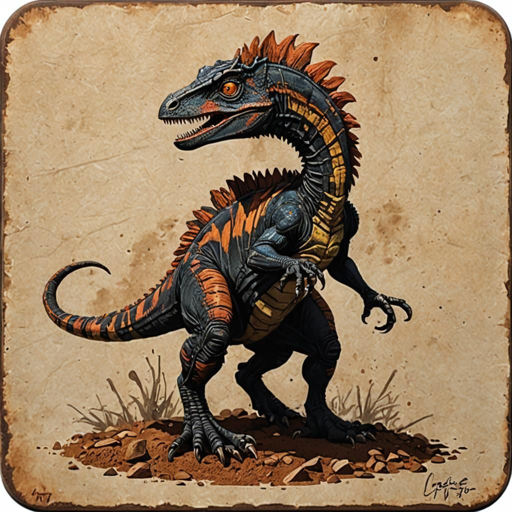 Dilophosaurus and Chlamydosaurus in Abstract Expressionism