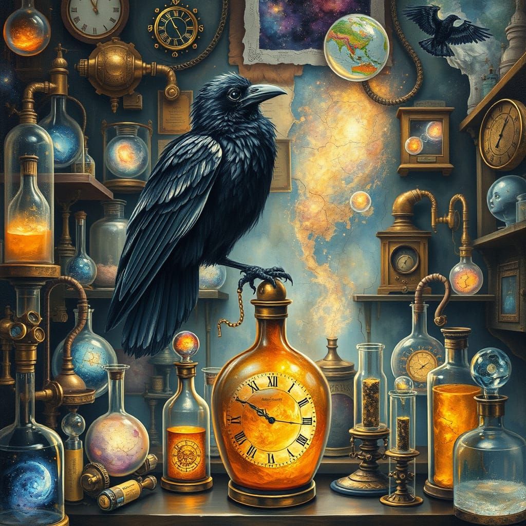 Steampunk Alchemy Lab with Swirling Galaxies and Glistening ...