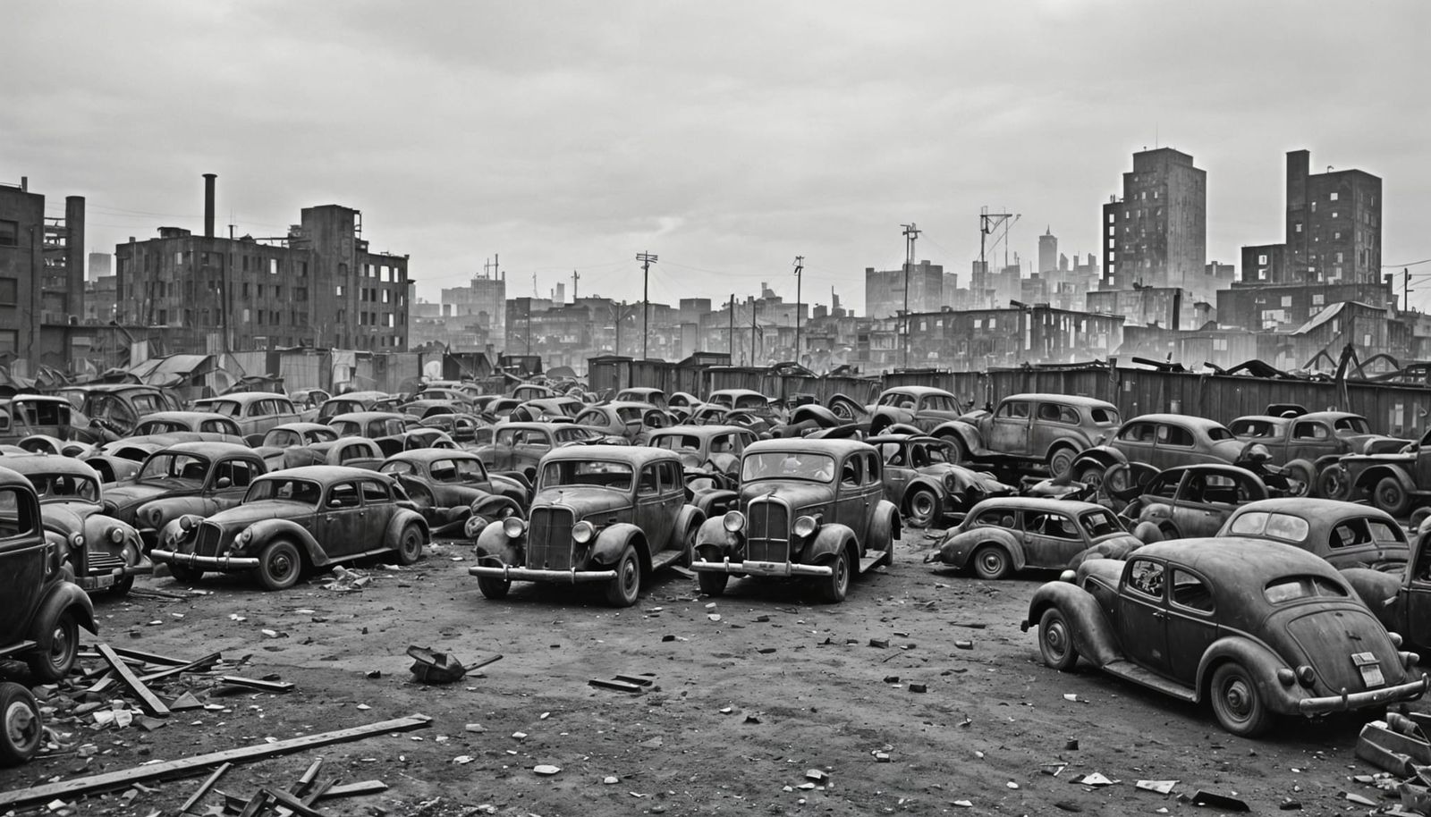1930s Auto Wrecking Yard: A Colorized Black & White Photo
