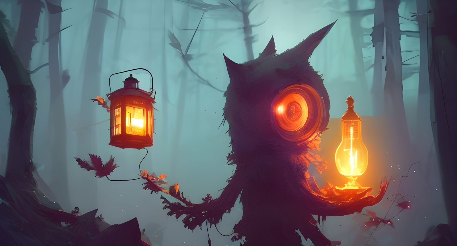 Forest Guardian with Lantern Digital Illustration