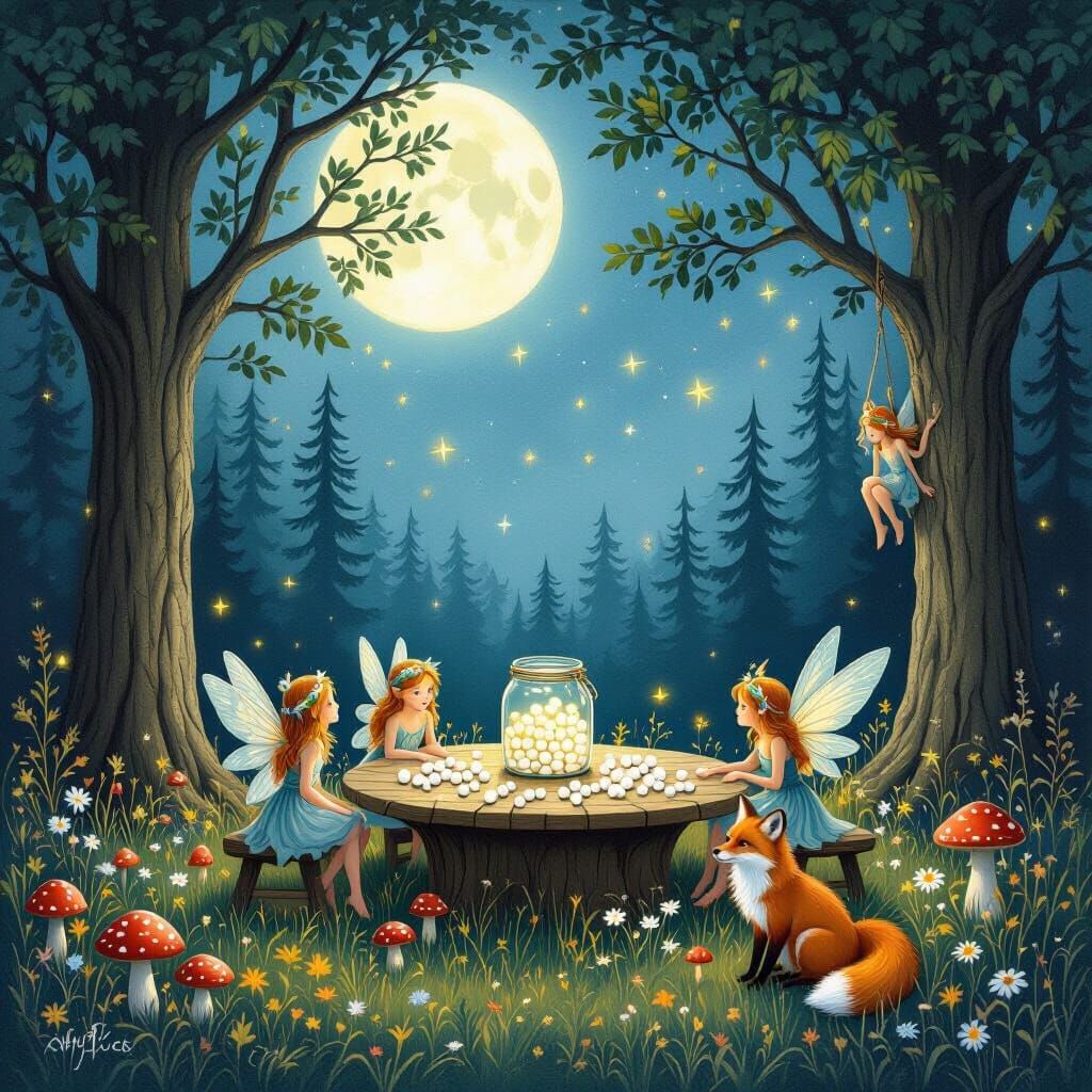 Enchanted Moonlit Forest with Fairies