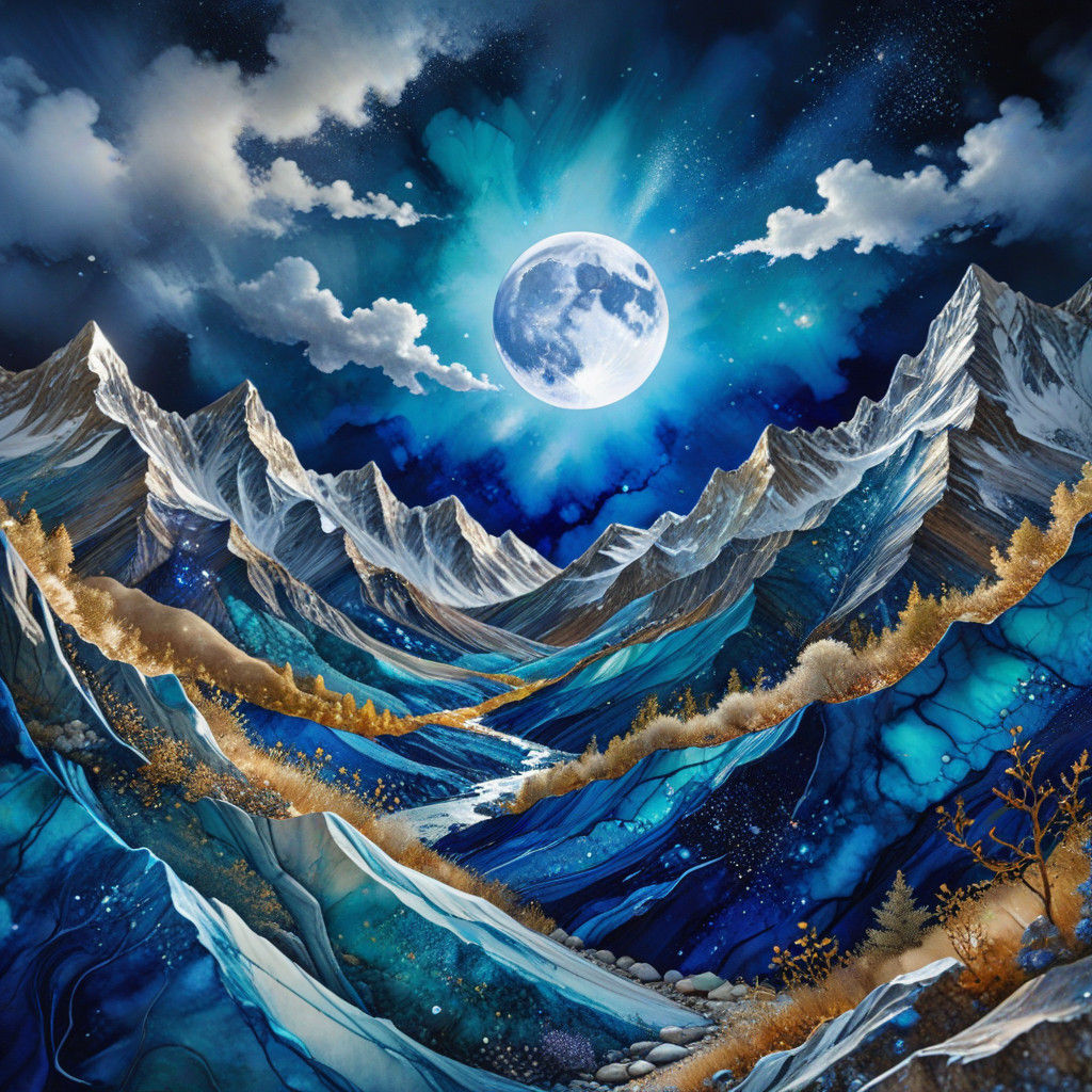 Semi-Precious Gemstone Landscape: Dreamlike Mountains Under....