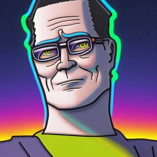 Hank Hill on Saturn in Neon Colors