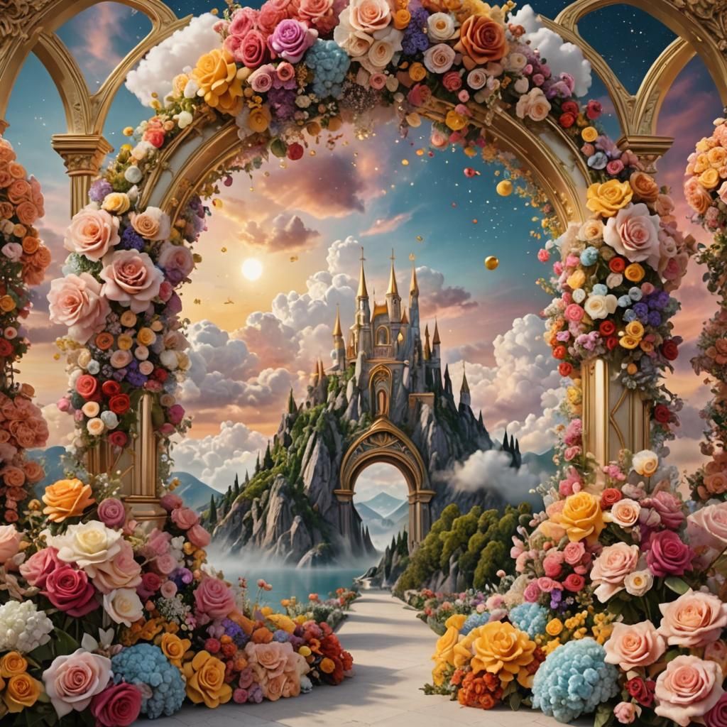 Golden Flower Arches in Hyperreal Garden