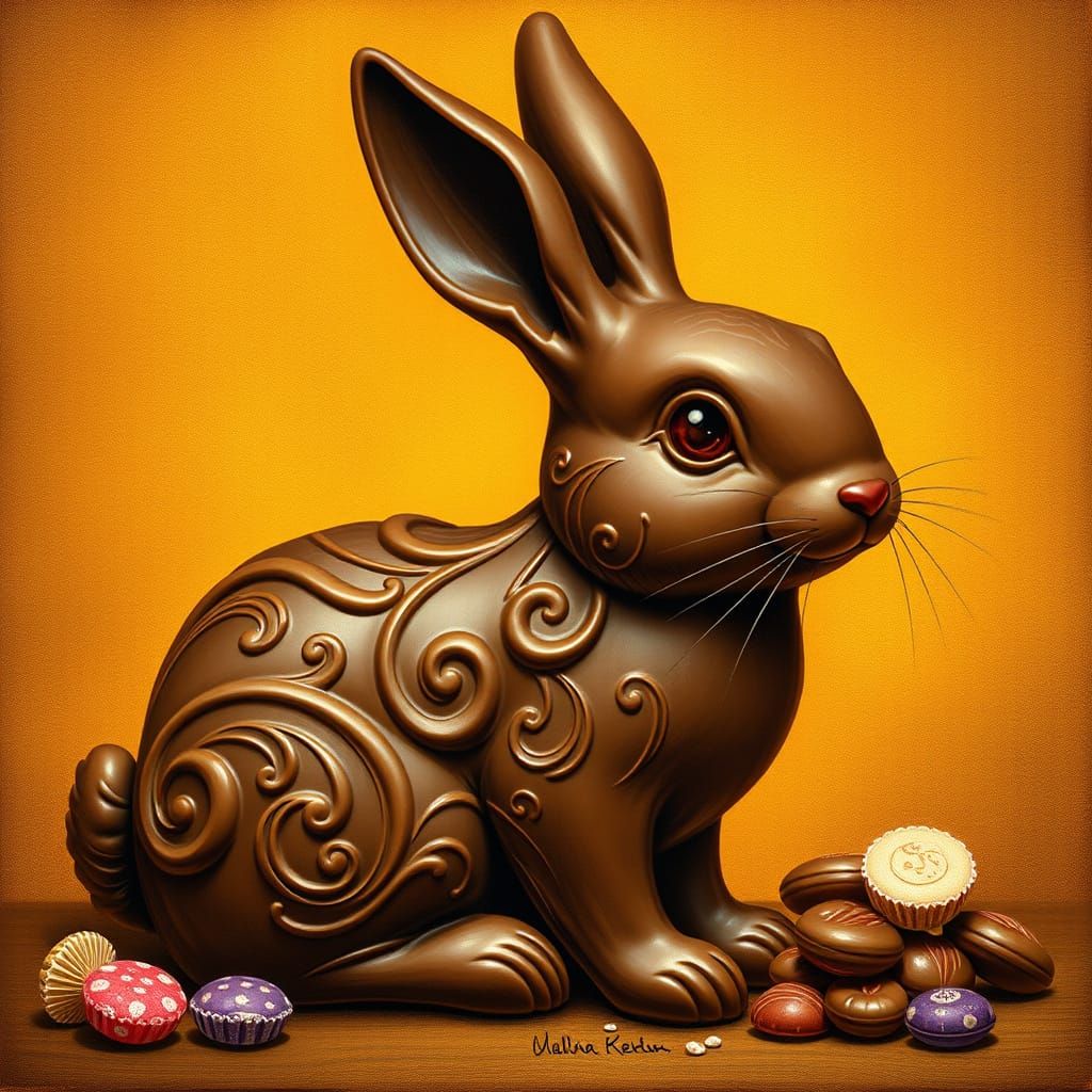 Whimsical Chocolate Rabbit in Vintage Illustration Style
