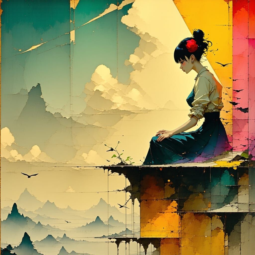 Dreamy Woman in Whimsical, Impressionist Landscape