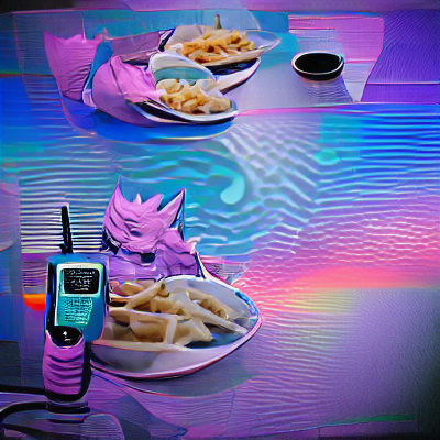 Vaporwave Friends Enjoying Vaporwave Food