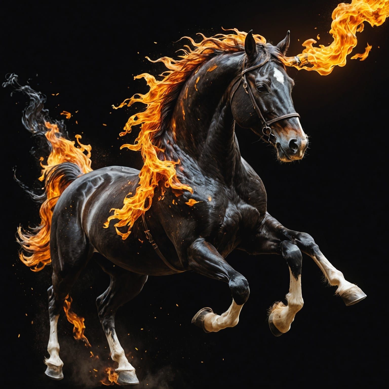 Fiery Horse in Flight: Hyperrealistic Splash Art