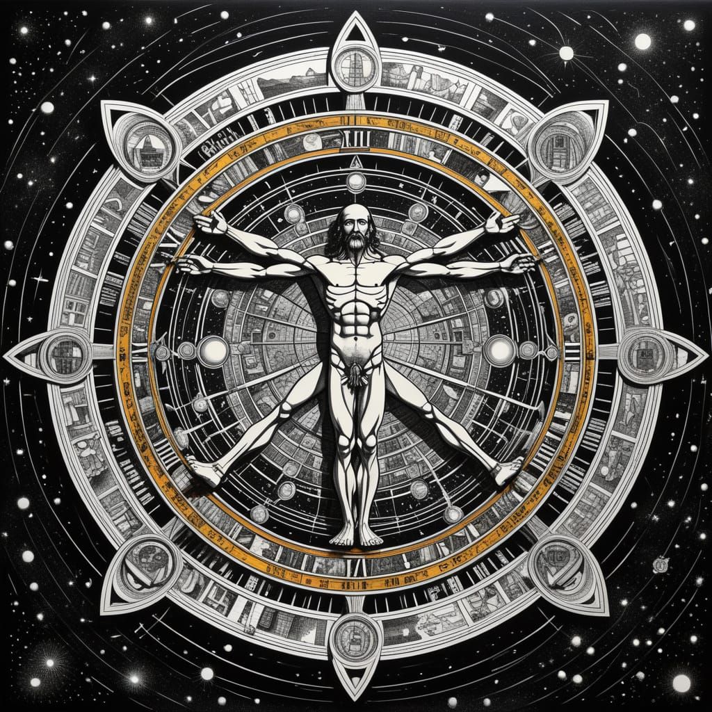 Vitruvian Man in Cosmic McEscher Artwork