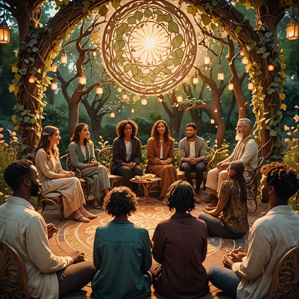 Glowing Support Group in Art Nouveau Setting