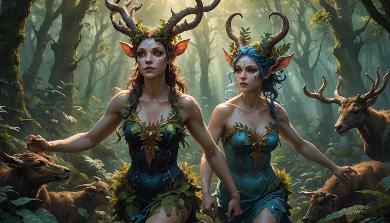 Fantasy Faun in Forest, Hyperrealistic Splash Art