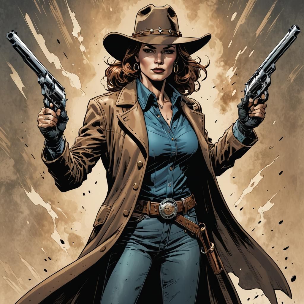Comic Book Style Gunslinger with Revolvers