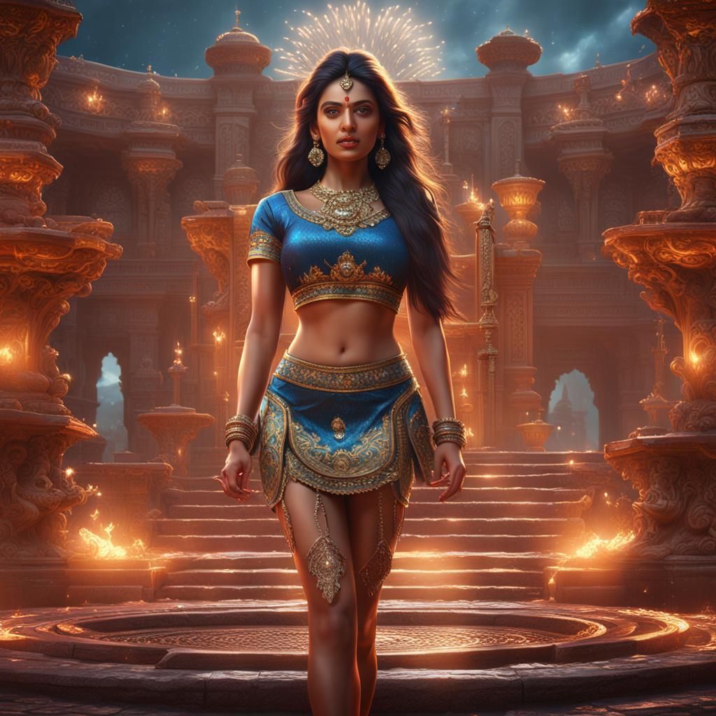 Beautiful Indian Actress in Satin Skirt: Digital Art