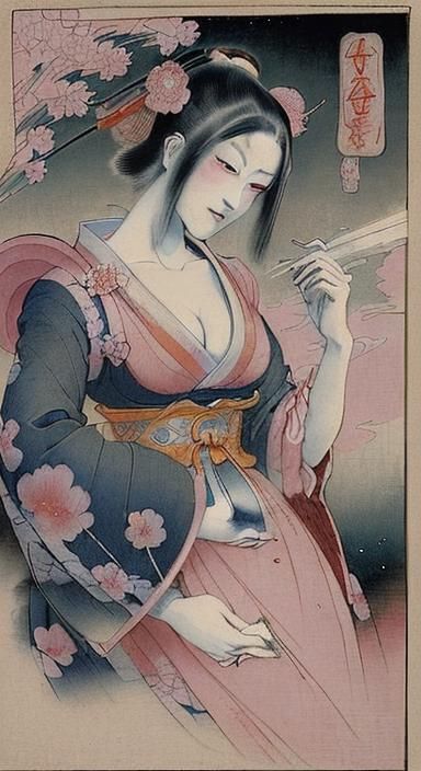 Kawanabe Kyosai - Hell Courtesan (1874) re imagined in 1500s...