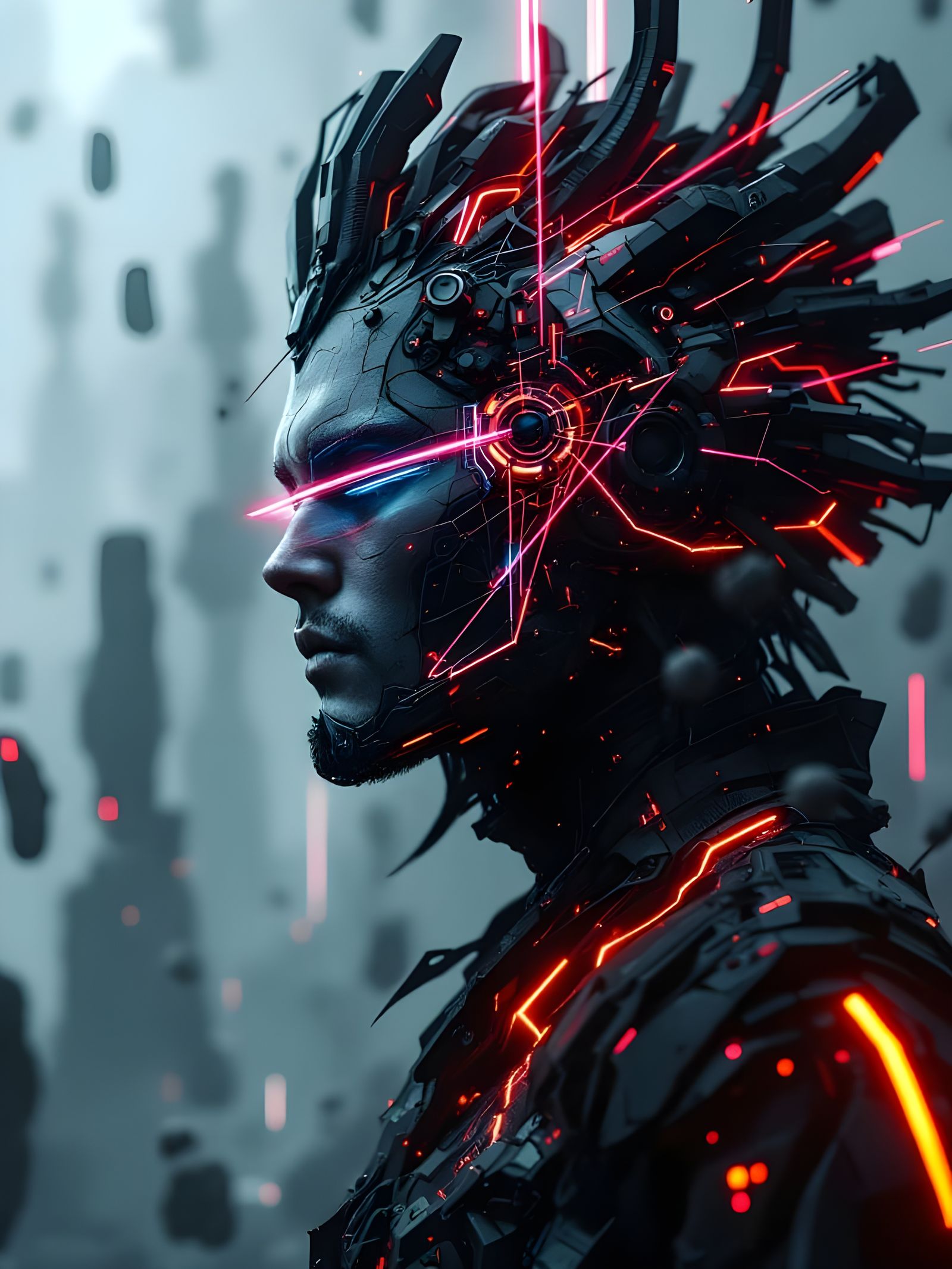 Cyberpunk Alain Delon in Geometric Fractal Art