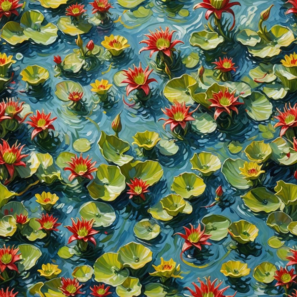 Venus Flytrap Flowers in the Ocean: Neo-Impressionism
