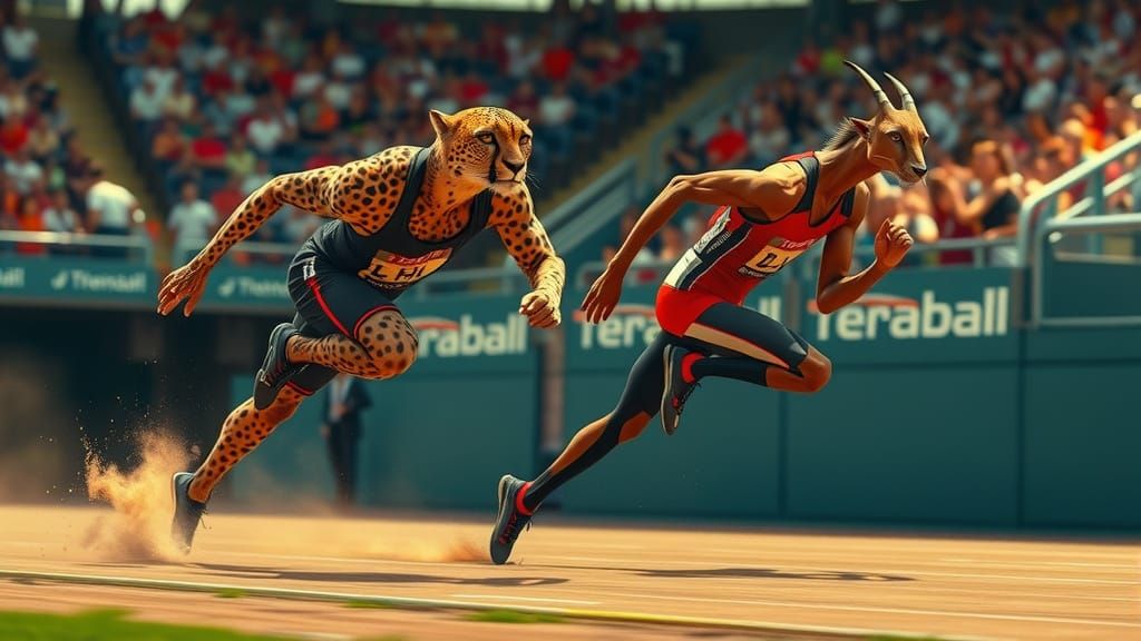 Cheetah vs Gazelle Sprint Race in Packed Stadium