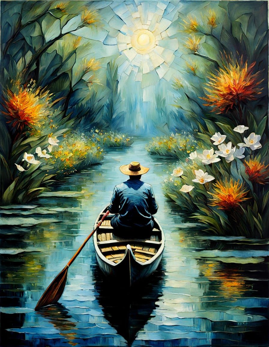 Biophilic Botanical Gondolier in Encaustic Impasto