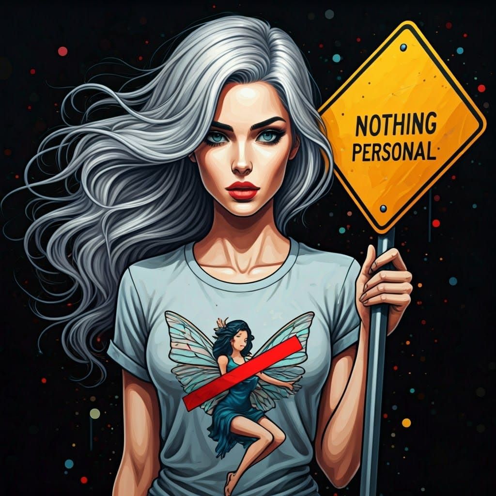 Elegant Fairy Road Sign Rebel in Vibrant Abstract Art