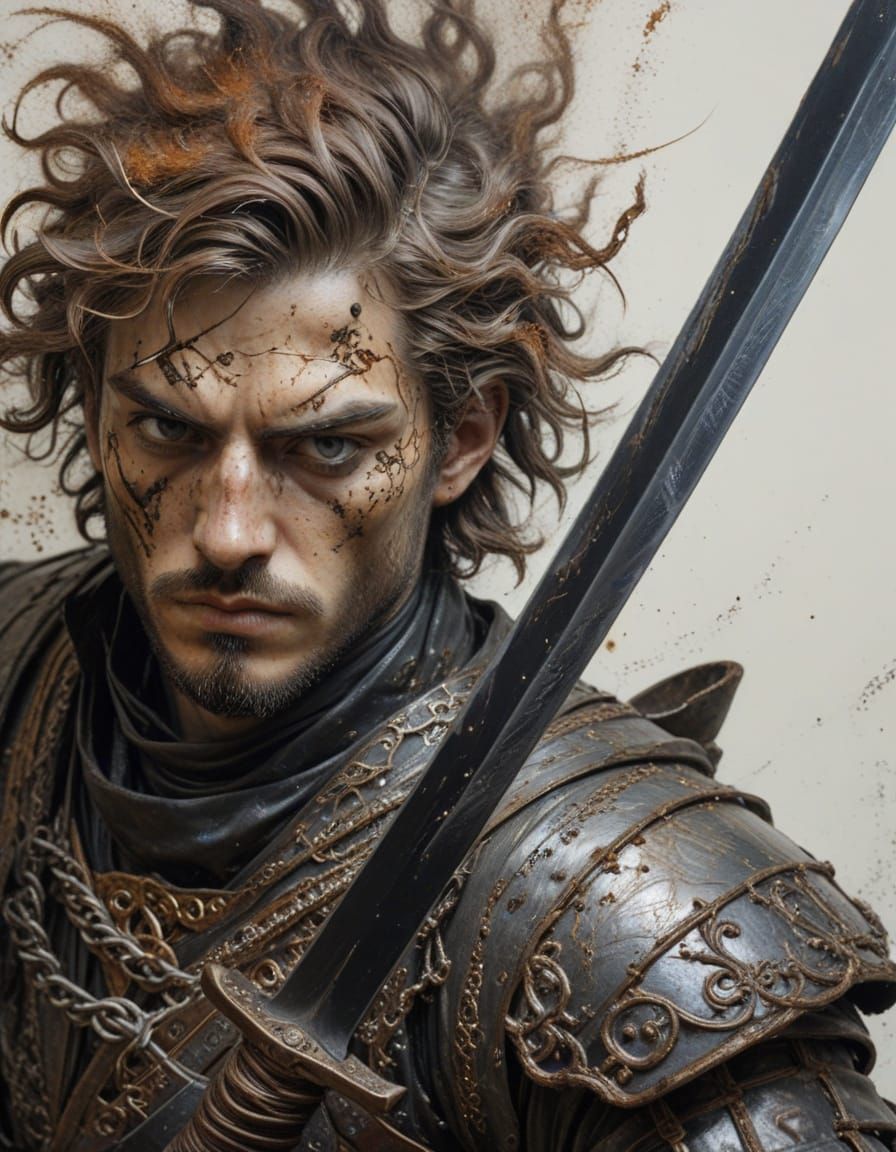 Swordsman in Surreal Metallic Lace