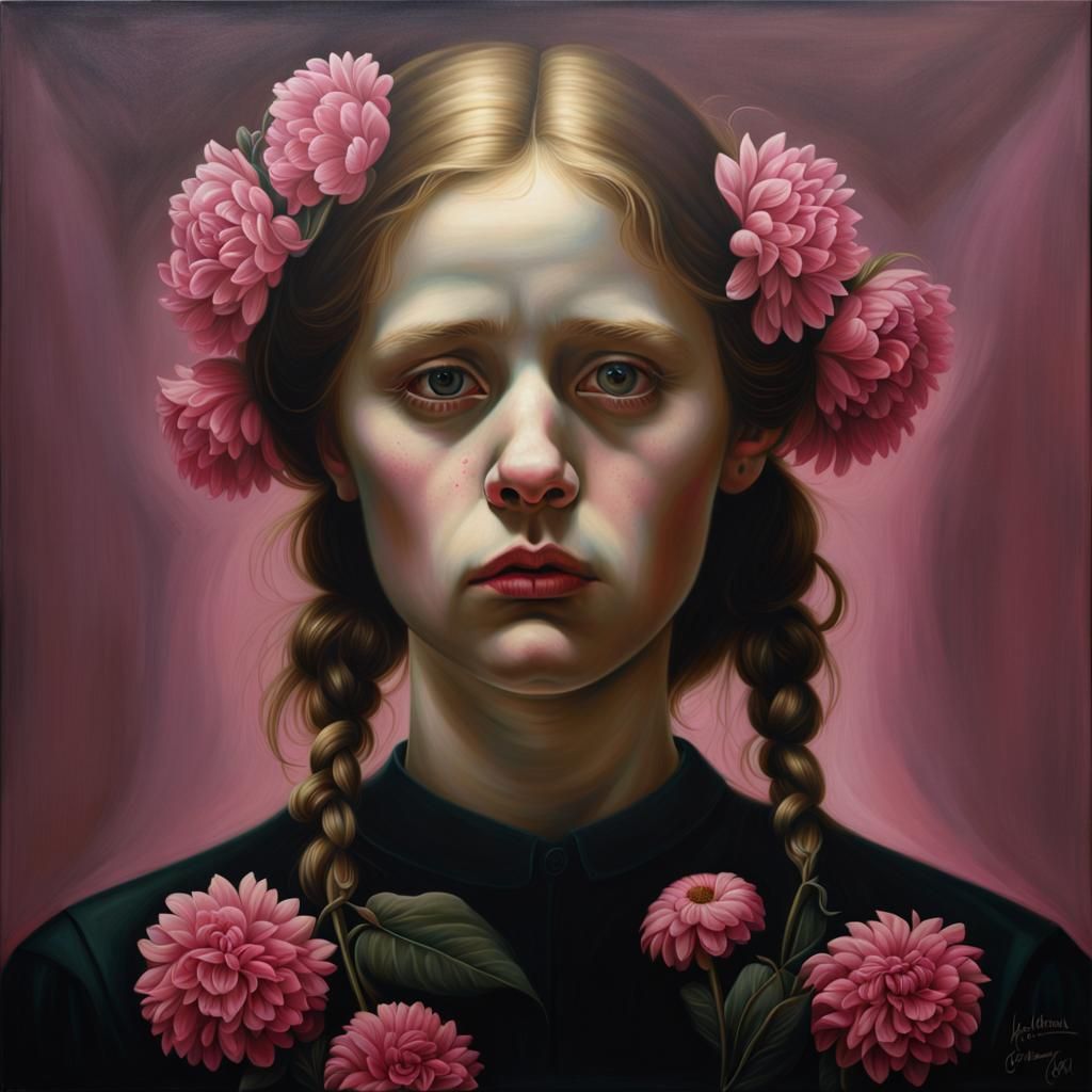 Sad Woman Portrait in Photorealistic Oil Painting Style