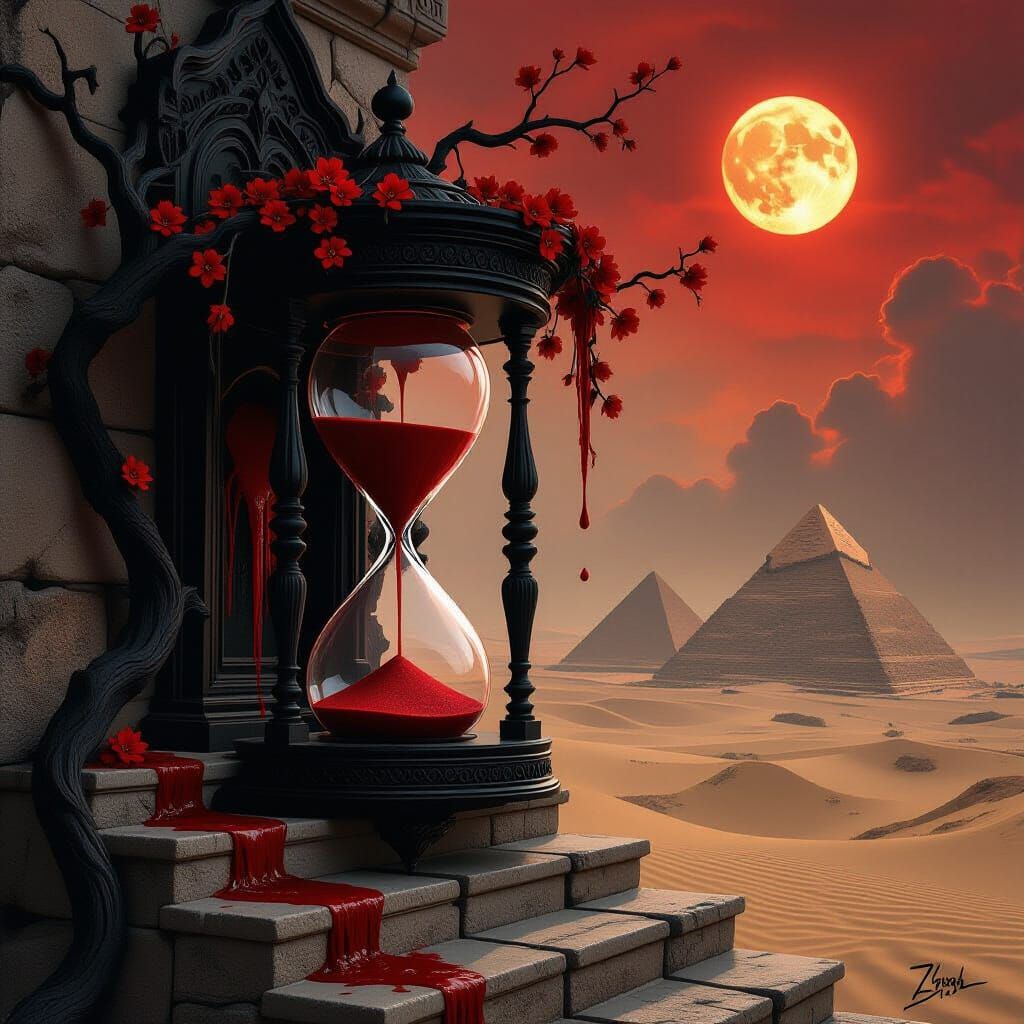 Ethereal Hourglass in Gothic Surreal Landscape