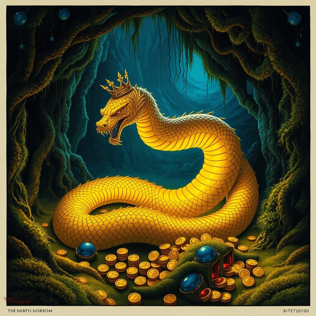 Golden Serpent Coils Around Ancient Treasures in a Haunting,...