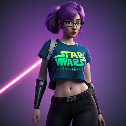 Cute Girl with Lightsaber, Pixar-Style 3D Art