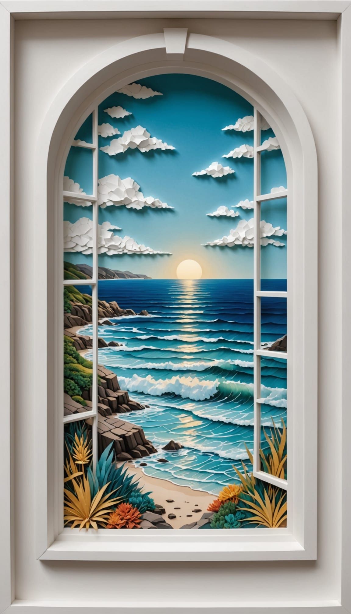 Paper Art Masterpiece: Ocean Scene with Beveled Edges
