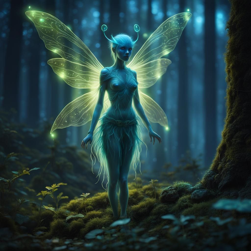 Bioluminescent Fairy in Magical Forest
