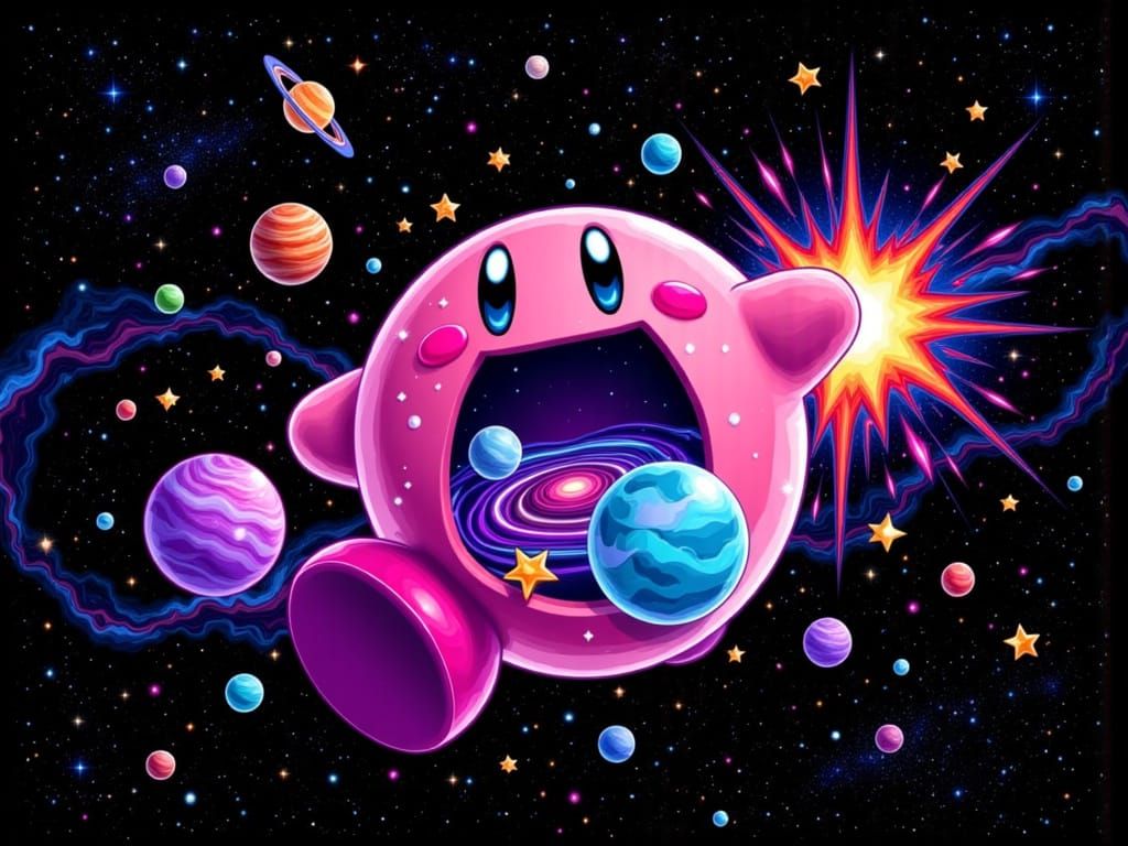 Kirby Swallows Galaxy in Detailed 8-Bit Pixel Art