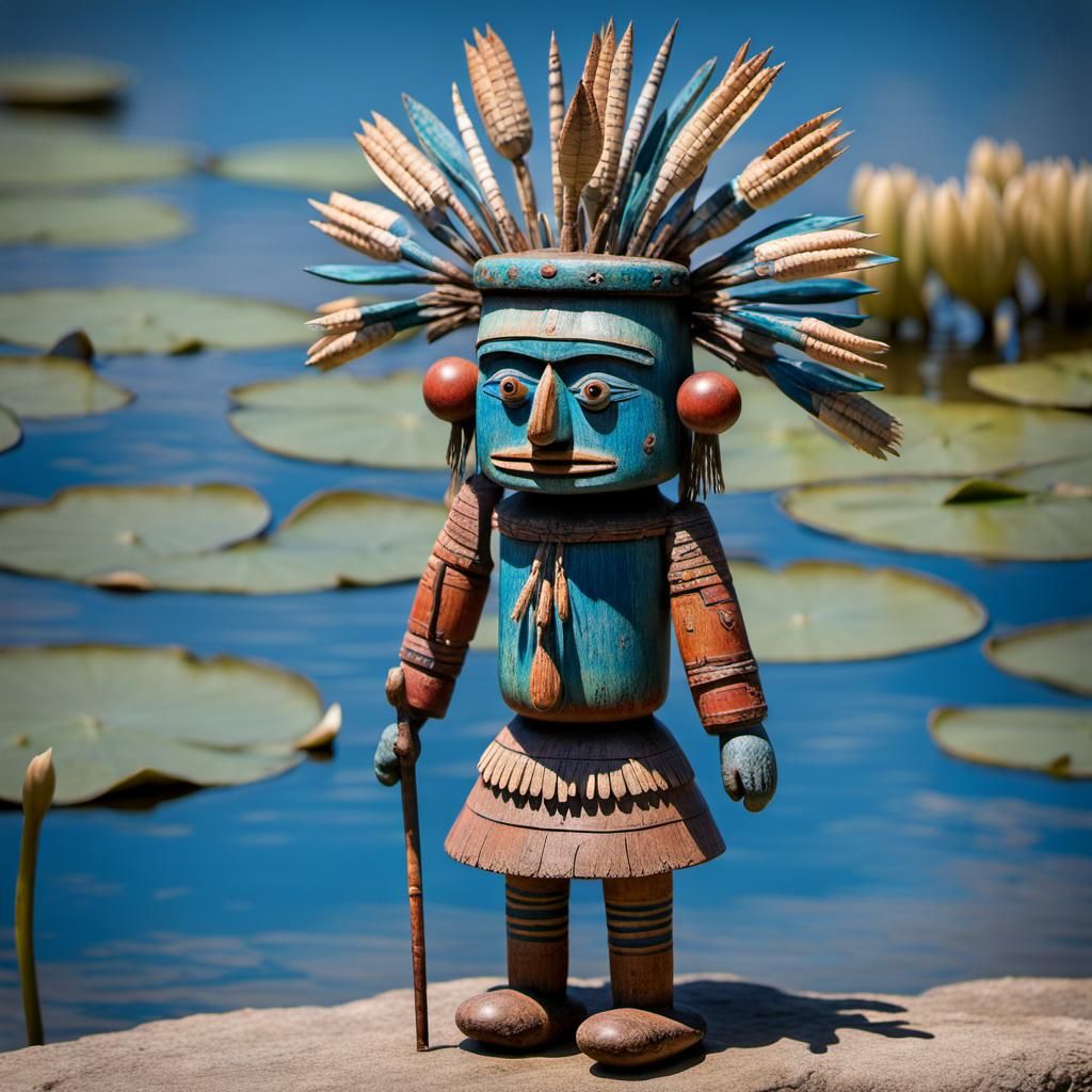 Kachina Doll in Impressionist Style with Water Lilies