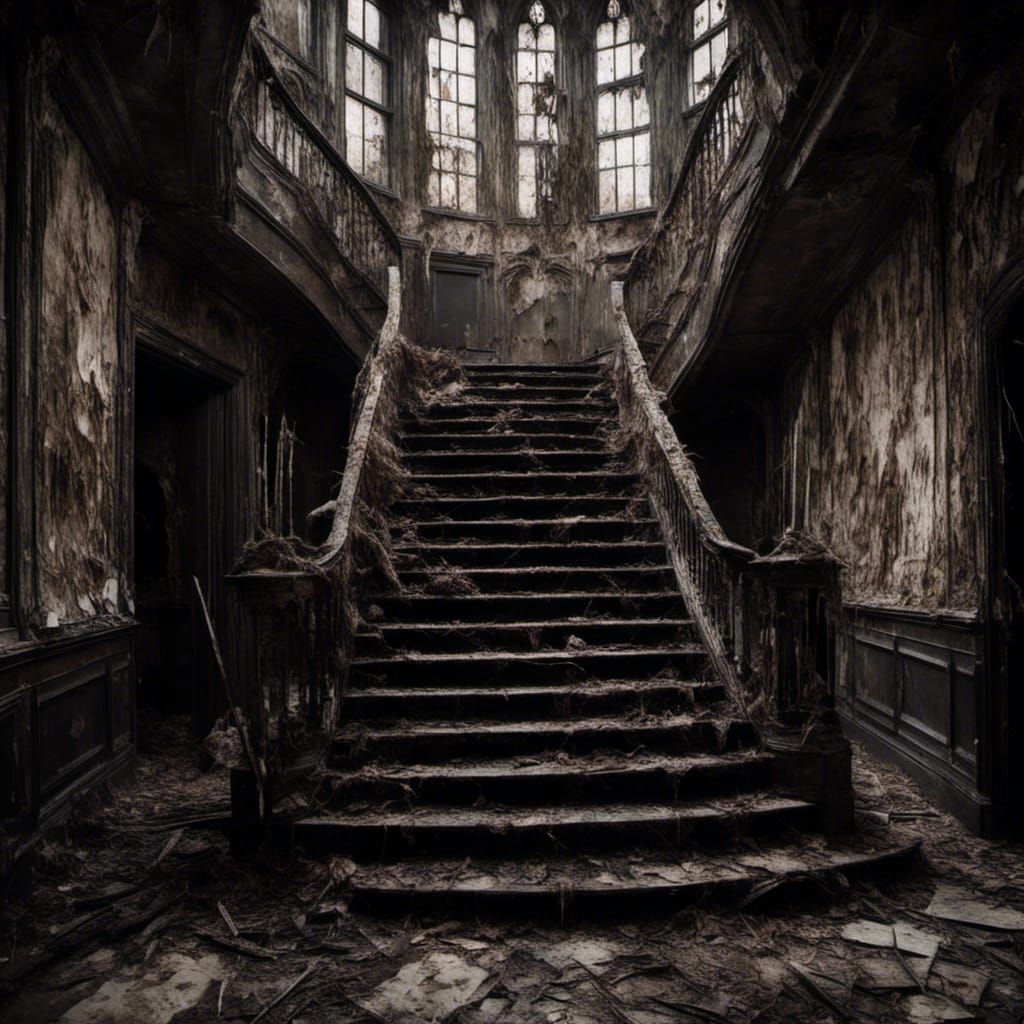 Macabre Demon Lurking on Staircase of Memories