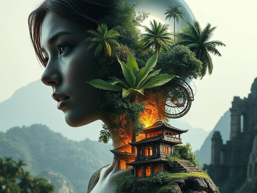 Futuristic City Growing Within Body Contour