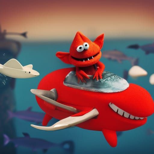 Red Devil Muppet Flying Clay Airplane