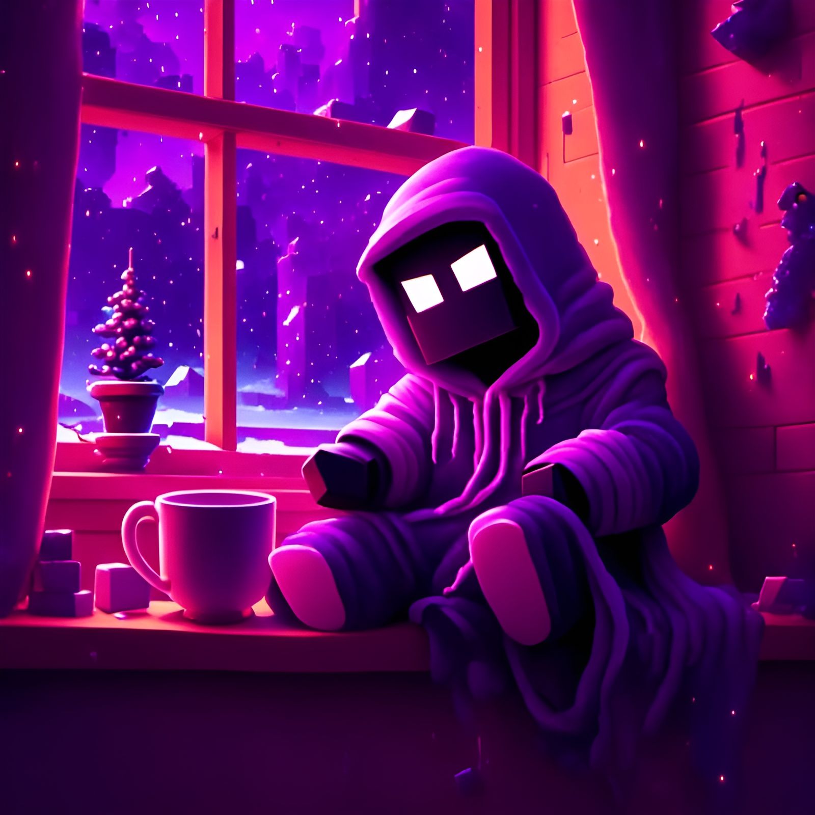 Minecraft Slime Enderman in Teacup Pixel Art