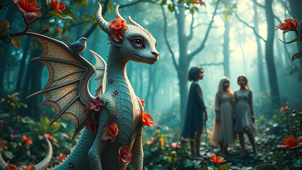 Dreamlike Forest: Woman-Dragon in Art Brut Style