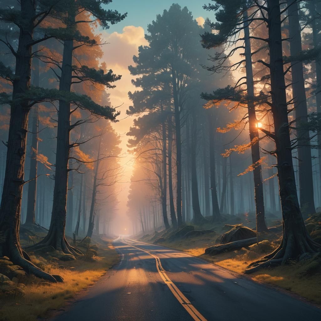 Mystical Forest Road in Fantasy Concept Art